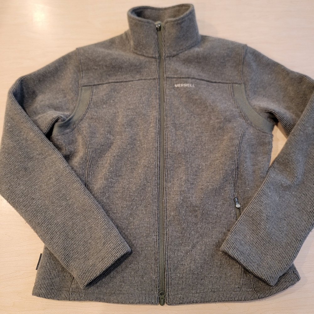Merrell women's full-zip sweater jacket in green Large Wool-blend